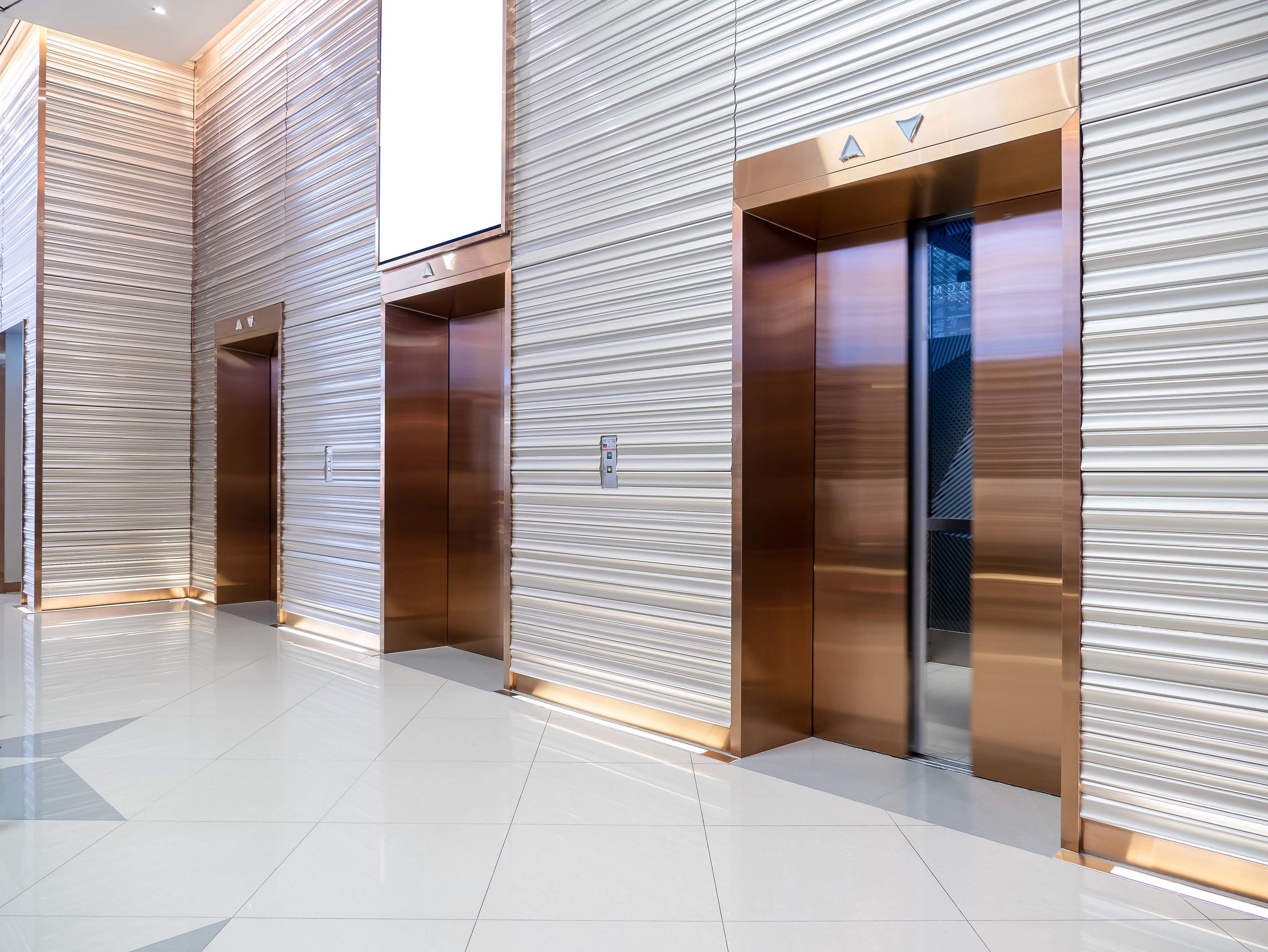 Elevator doors showing elevator security systems